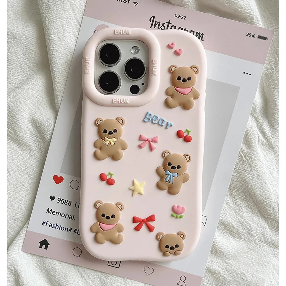 Cute 3D Bear Bowknot Silicone Phone Case