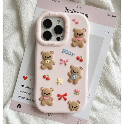 Cute 3D Bear Bowknot Silicone Phone Case