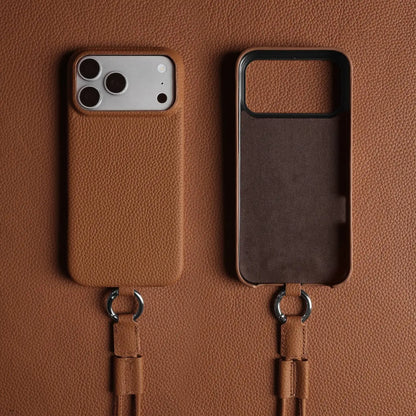 With Lanyard Genuine Leather Case For iPhone