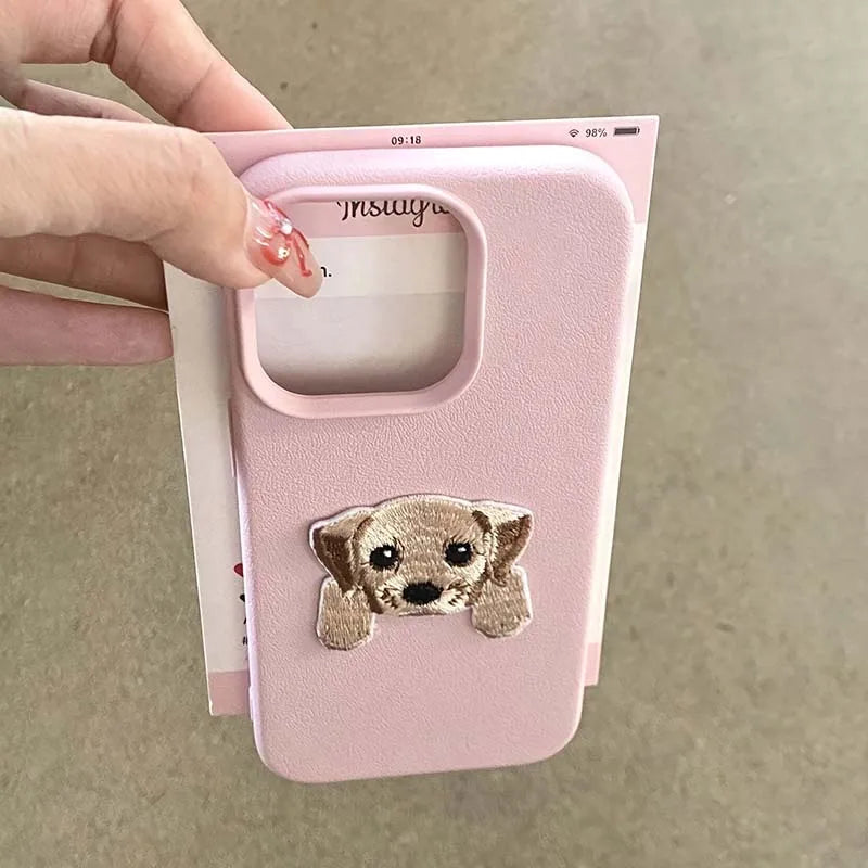 Cute Cartoon Embroidery Puppy Phone Case For iPhone