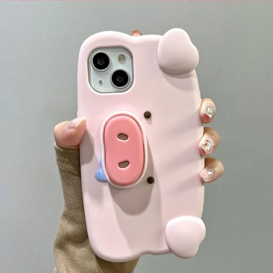 Fun 3D Pink Saliva Pig Nose Invisible Bracket Case For iPhone