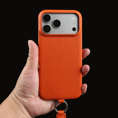 With Lanyard Genuine Leather Case For iPhone
