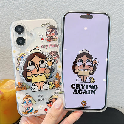 Kawaii Cartoon Cry Girl Magnetic Phone Case For iPhone