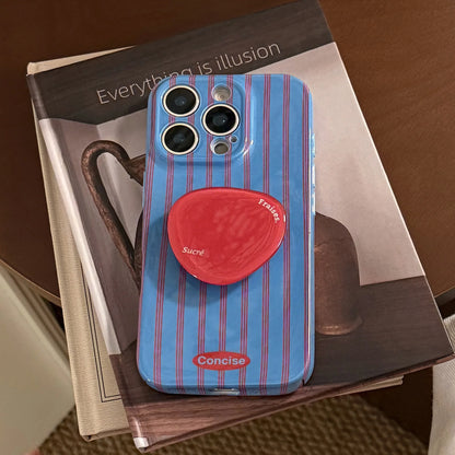 Retro Style Red Blue Striped With Bracket Phone Case For iPhone