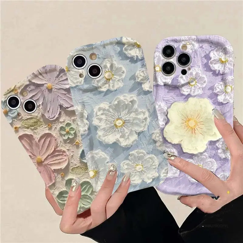 Retro Oil Painting Daisy Flowers Phone Case For iPhone