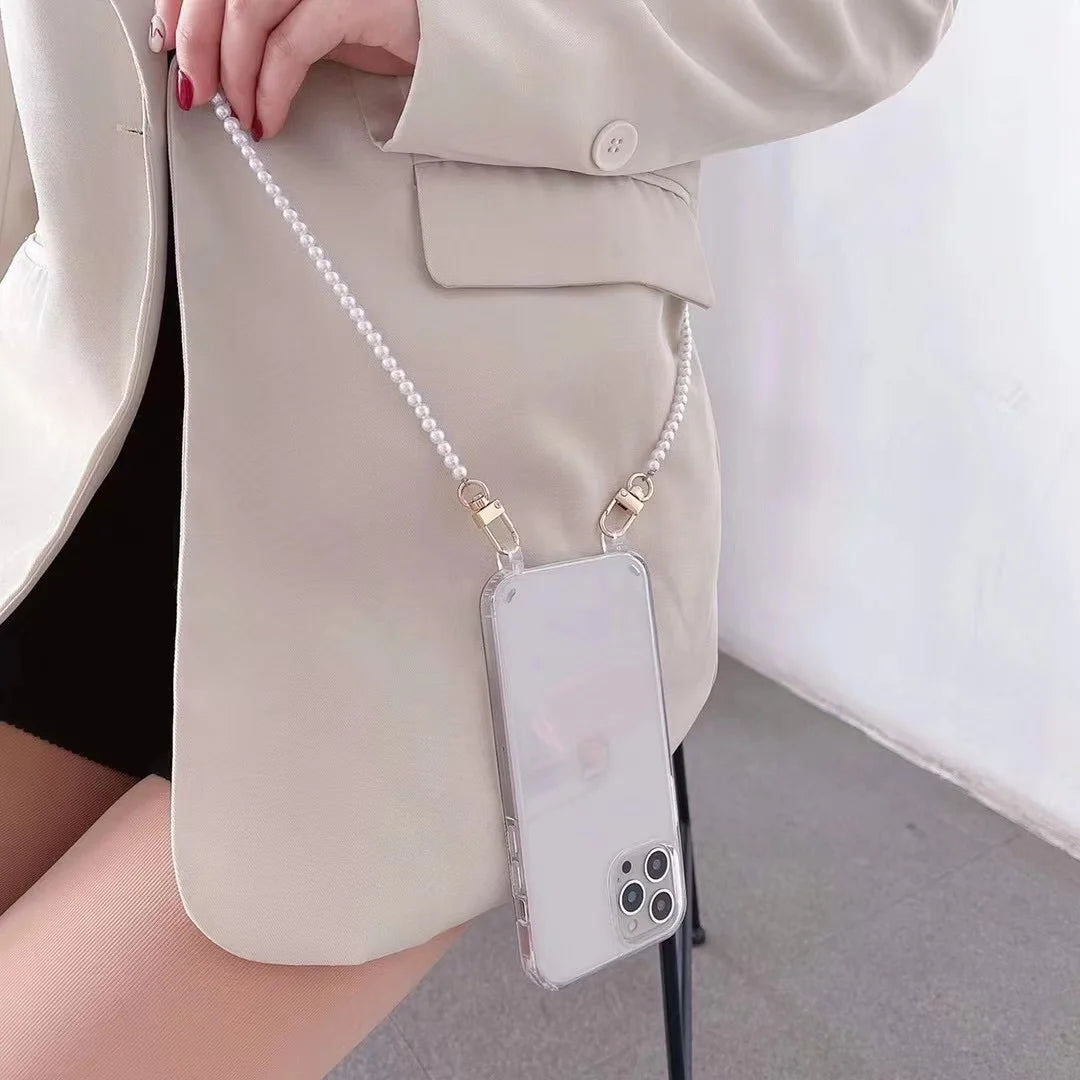 Luxury Pearl Chain Crossbody Strap Shockproof Acrylic Lanyard Phone Case For iPhone