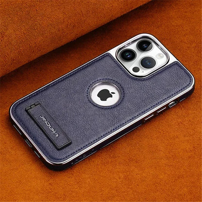 Luxury Plating Bumper Leather Folding Kickstand Phone Case For iPhone
