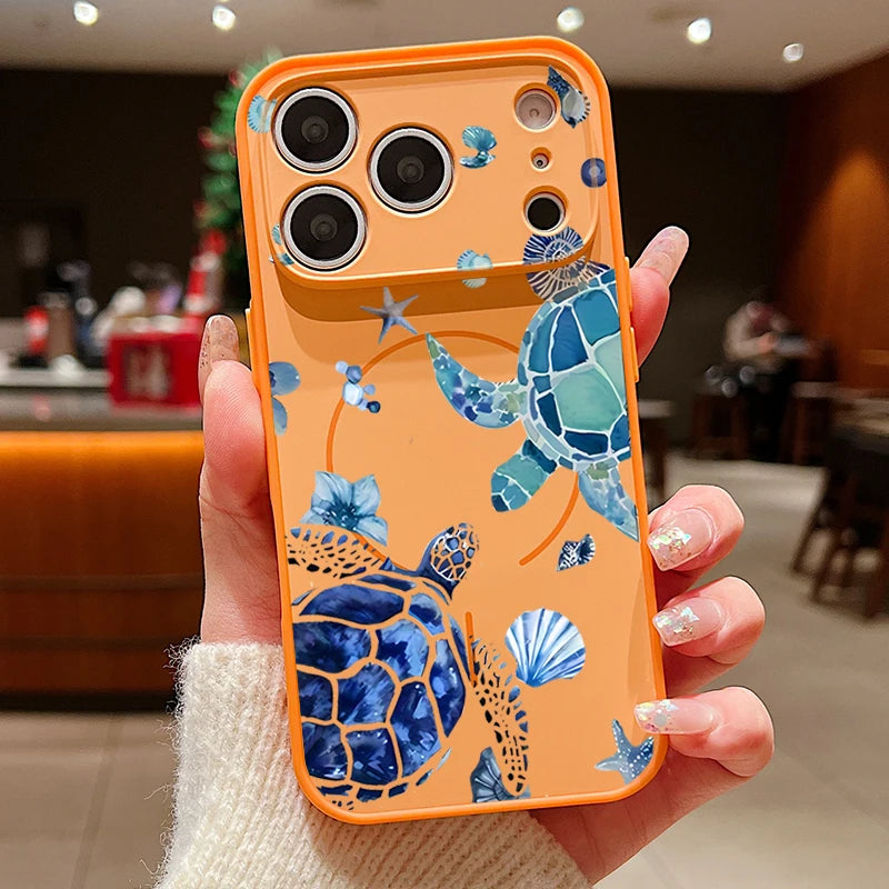Whale Patterned Magnetic Case For iPhone For Magsafe Wireless Charge Shockproof Lens Protect Phone Cover