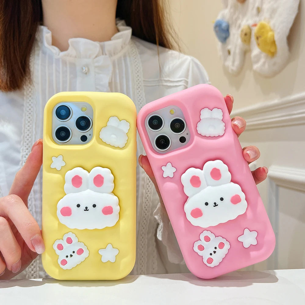 Lovely 3D Rabbit Folding With Holder Stand Silicone Phone Case