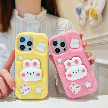 Lovely 3D Rabbit Folding With Holder Stand Silicone Phone Case