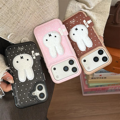 Winter Plush Rabbit Fashion Leather Polka Dot Phone Case  For iPhone