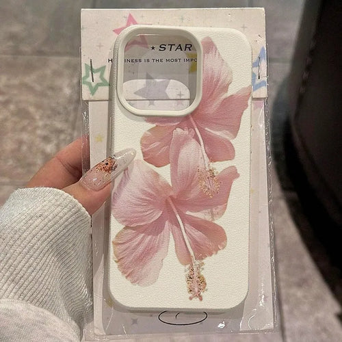 Pink Hibiscus Elegant High Aesthetic Phone Case For iPhone