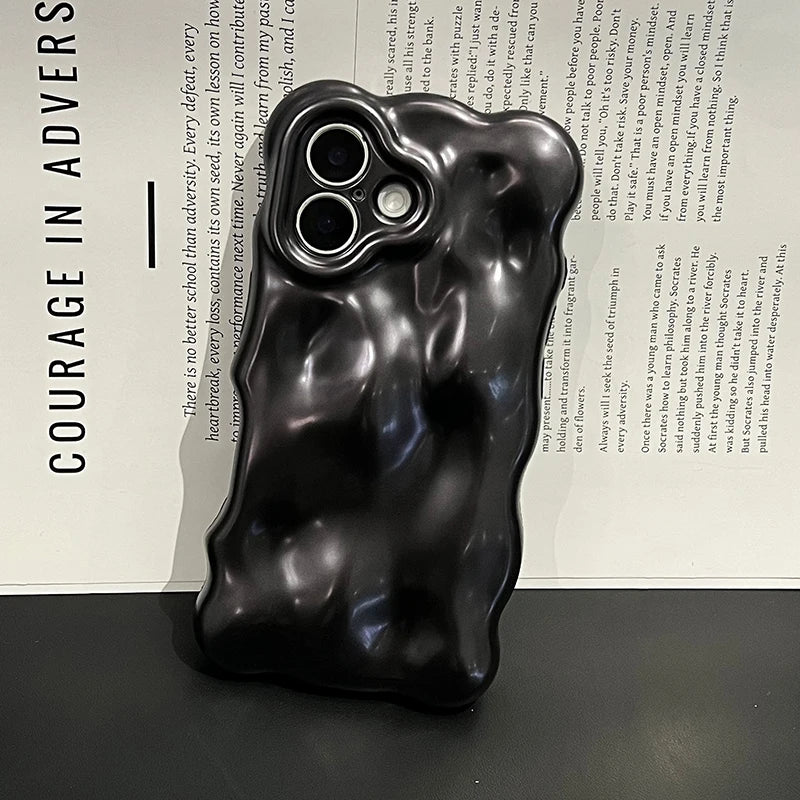 Stylish Matte Black 3D Curly Wave Texture Back Cover Case For iPhone