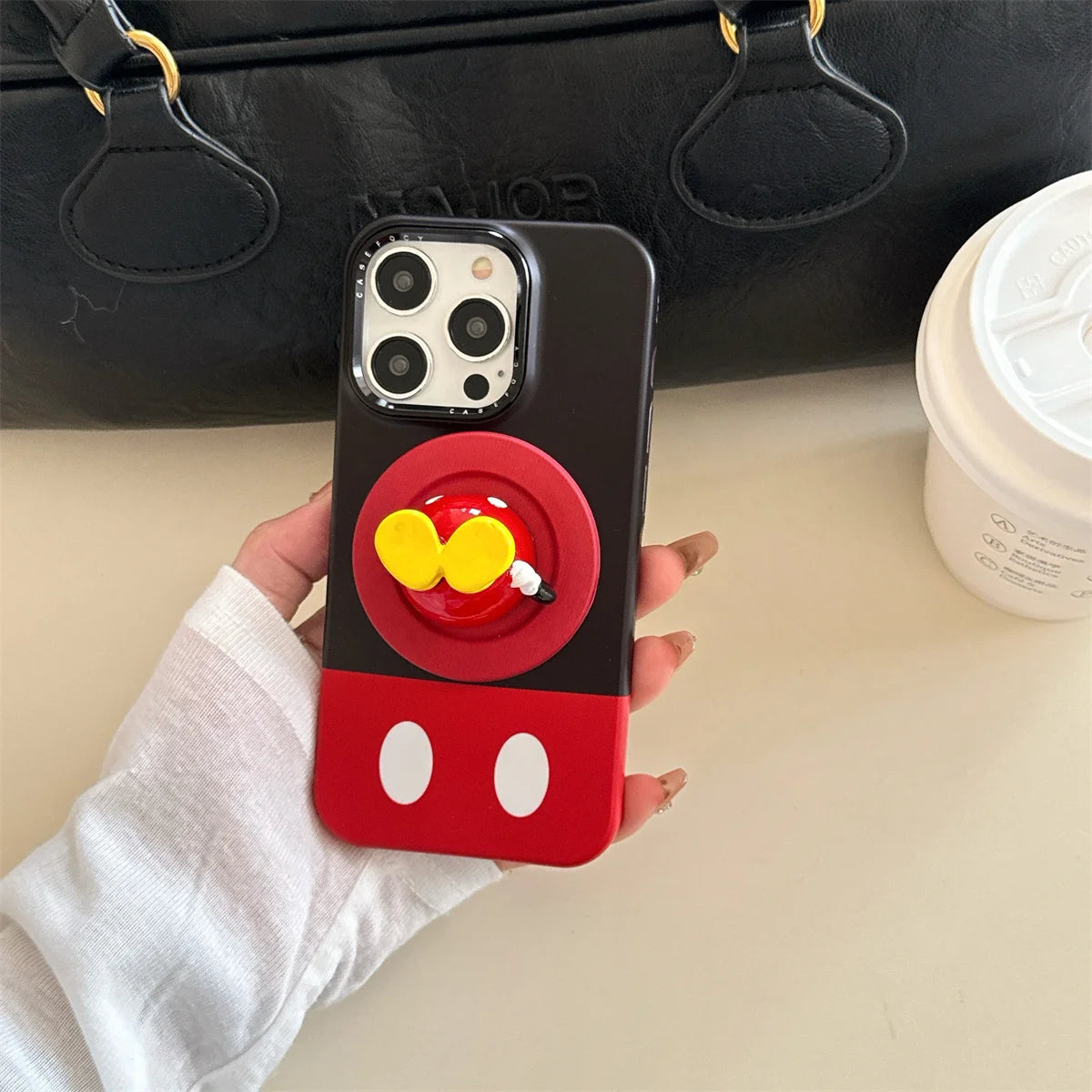 New Cartoon Mickey and Minnie Bottom Stand Phone Case For iPhone