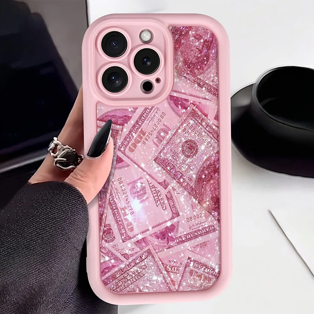 Pink Dollars Full-Coverage Banknote Design Silicone Phone Case For iPhone