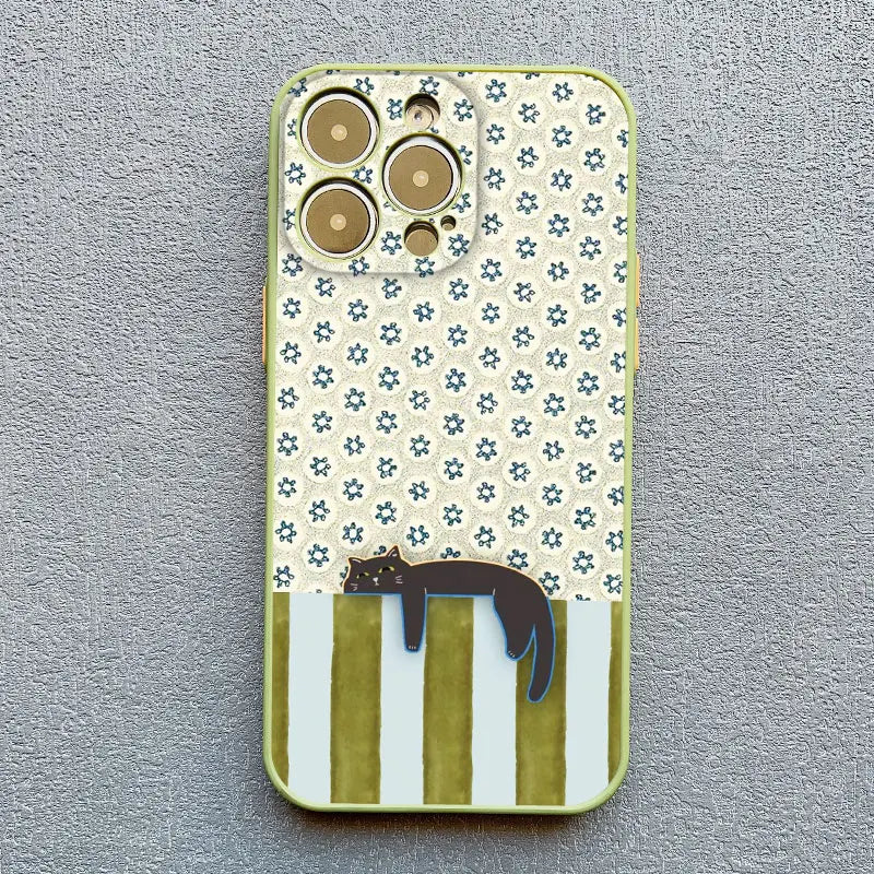Artistic Black Cat Striped Pattern Phone Case For iPhone