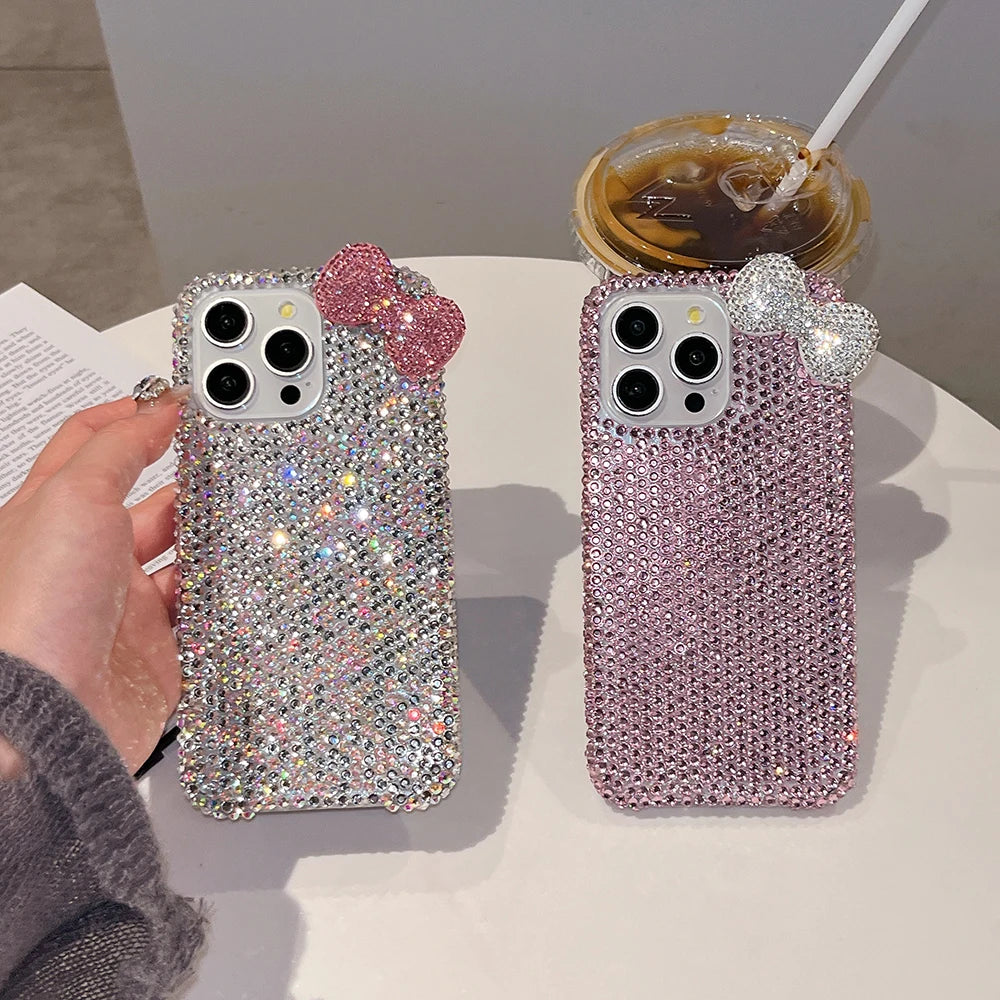 3D Glitter Bowknot Diamond Crystal Phone Case For iPhone Shockproof Bling Cover Case