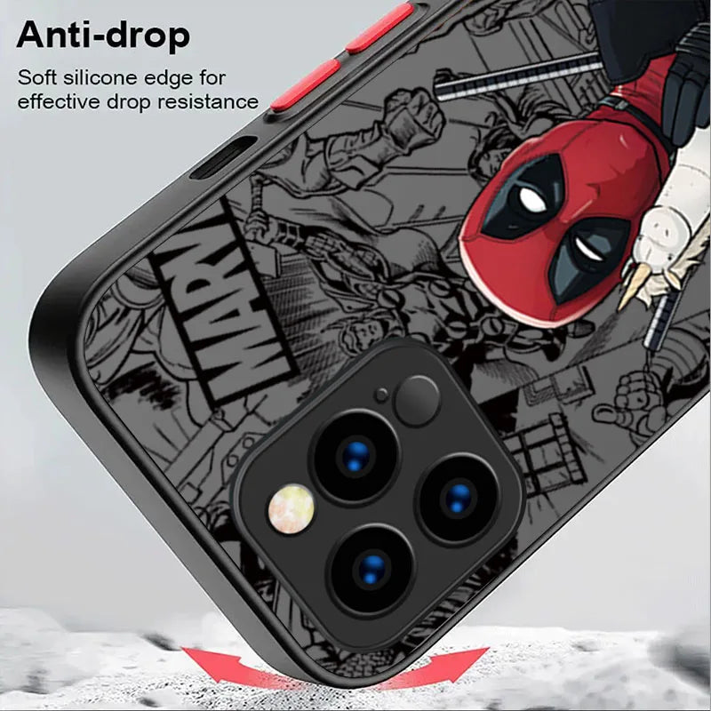 Fun Marvel Deadpool Matte Hard Phone Case For iPhone