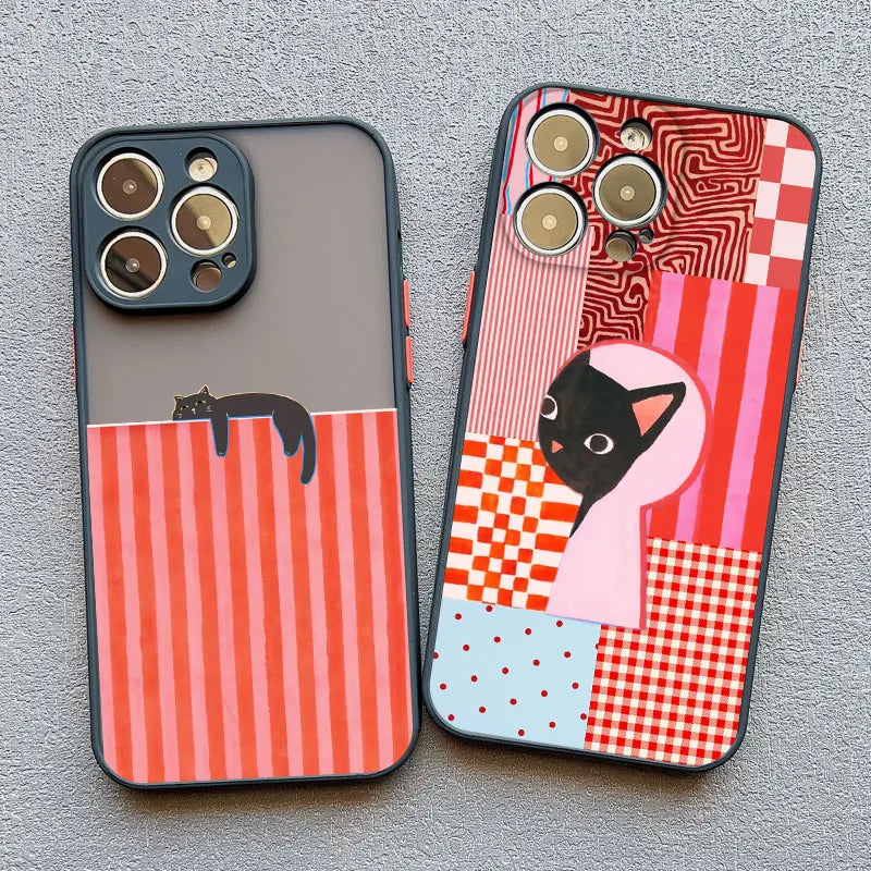 Artistic Black Cat Striped Pattern Phone Case For iPhone