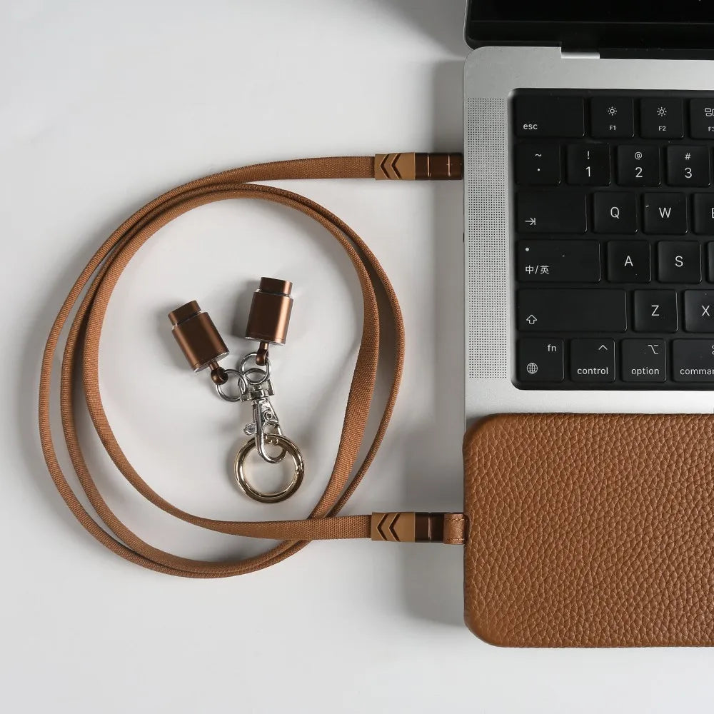 Versatile Lanyard Charging Cable Genuine Leather Phone Case For iPhone