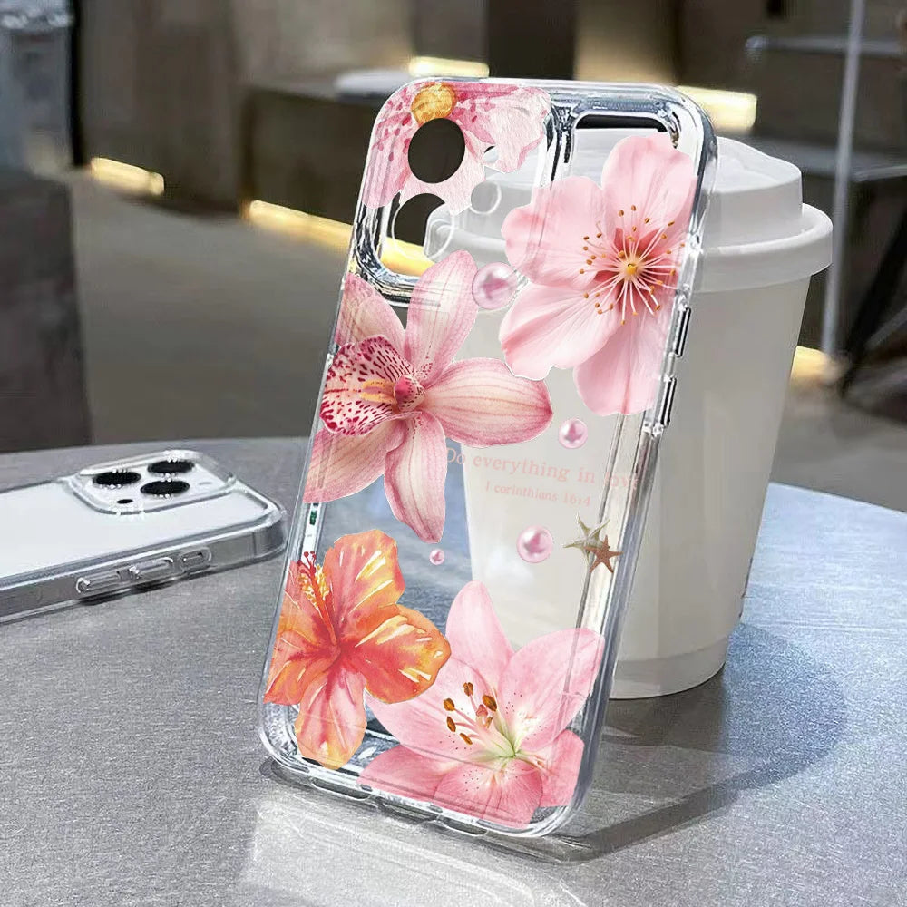 Purple Flower Phone Case For iPhone Shockproof Soft Clear Cover