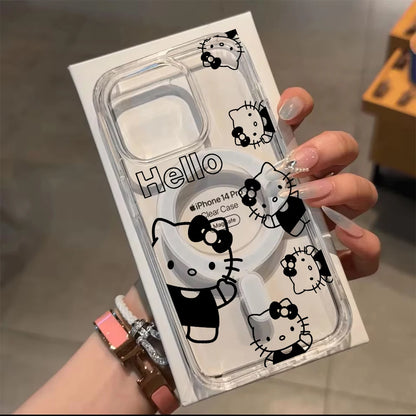 Fashion Hello Kitty For Magsafe Charge Phone Case For iPhone Magnetic Transparent Cover