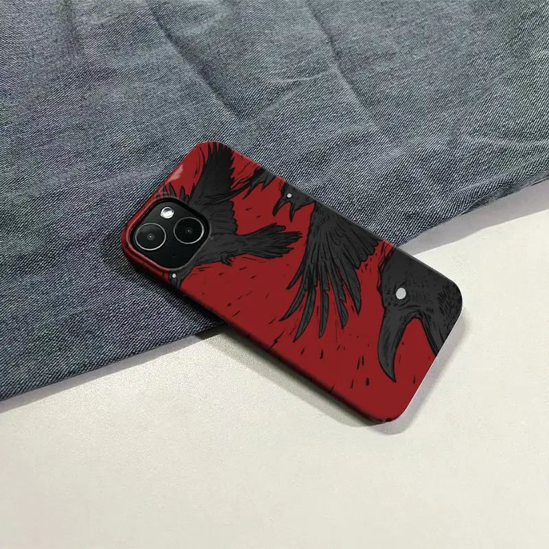 Creative Red Background Black Raven Phone Case
