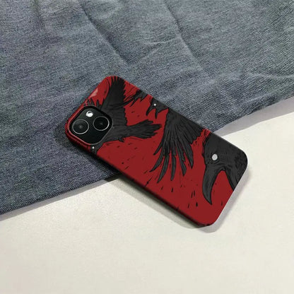 Creative Red Background Black Raven Phone Case