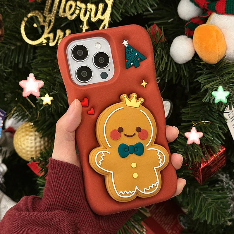 Red Christmas Gingerbread Man Folding Bracket Phone Case