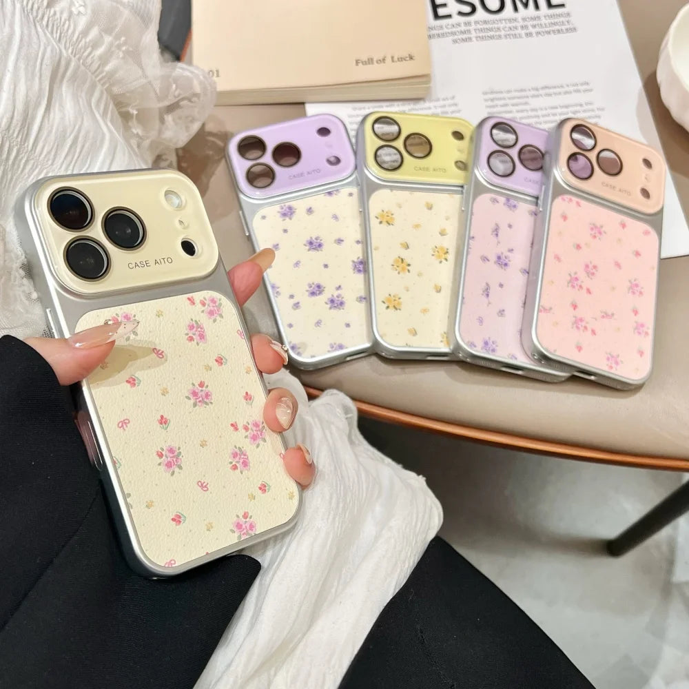 Luxury Ins Flower Large Window Phone Case For iPhone Camera Film Protector Shockproof Ultra Slim Cover