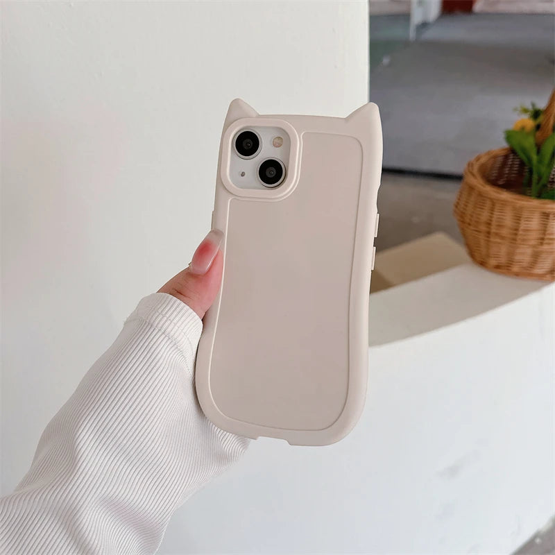 Cute 3D Kitten Cats Ear Solid Color Phone Case