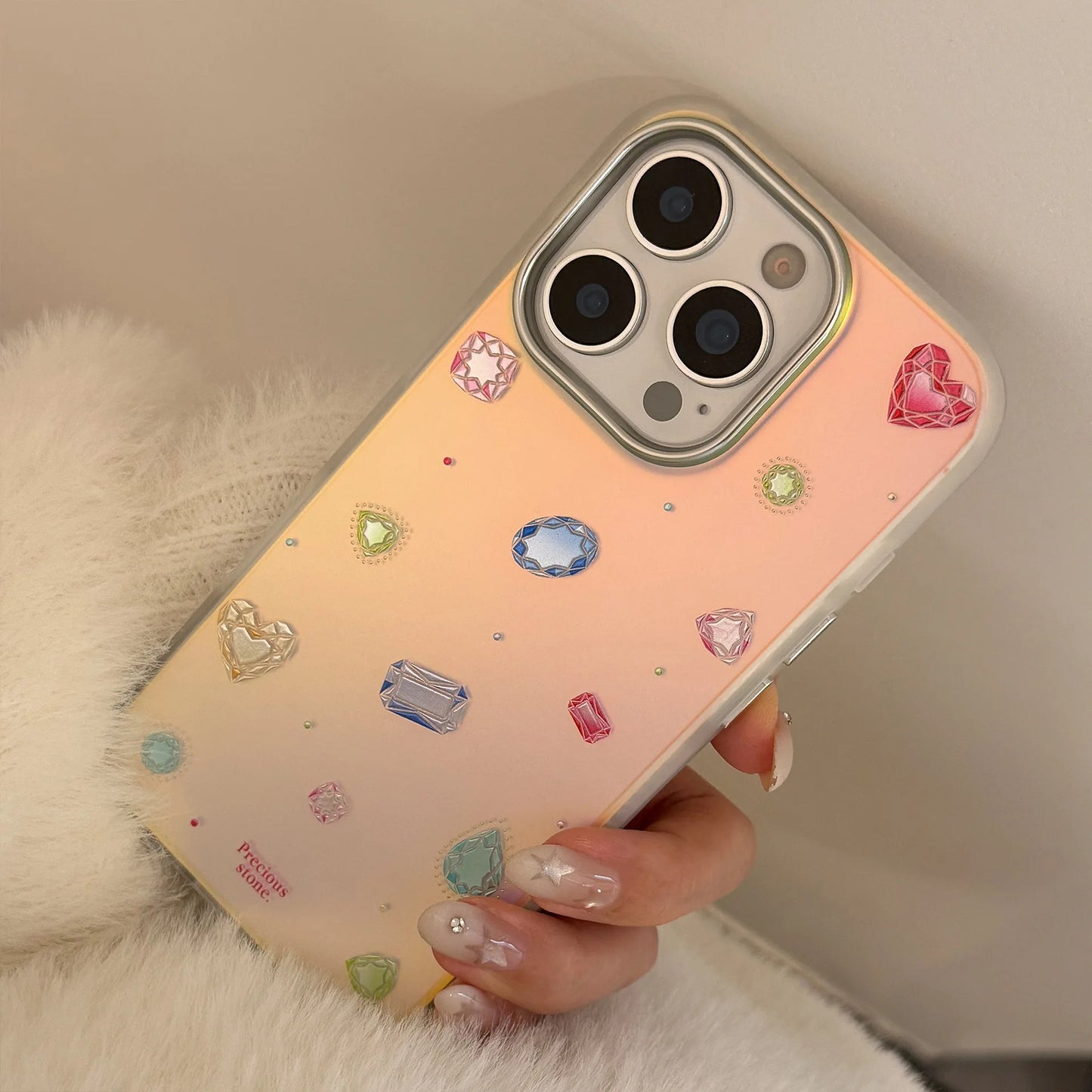 Korean Colorful Gemstone Pattern Plating Laser Phone Case For iPhone