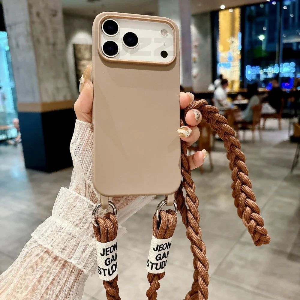 For iPhone Lanyard Case Crossbody Knit Lanyard Candy Soft Phone Cover iPhone