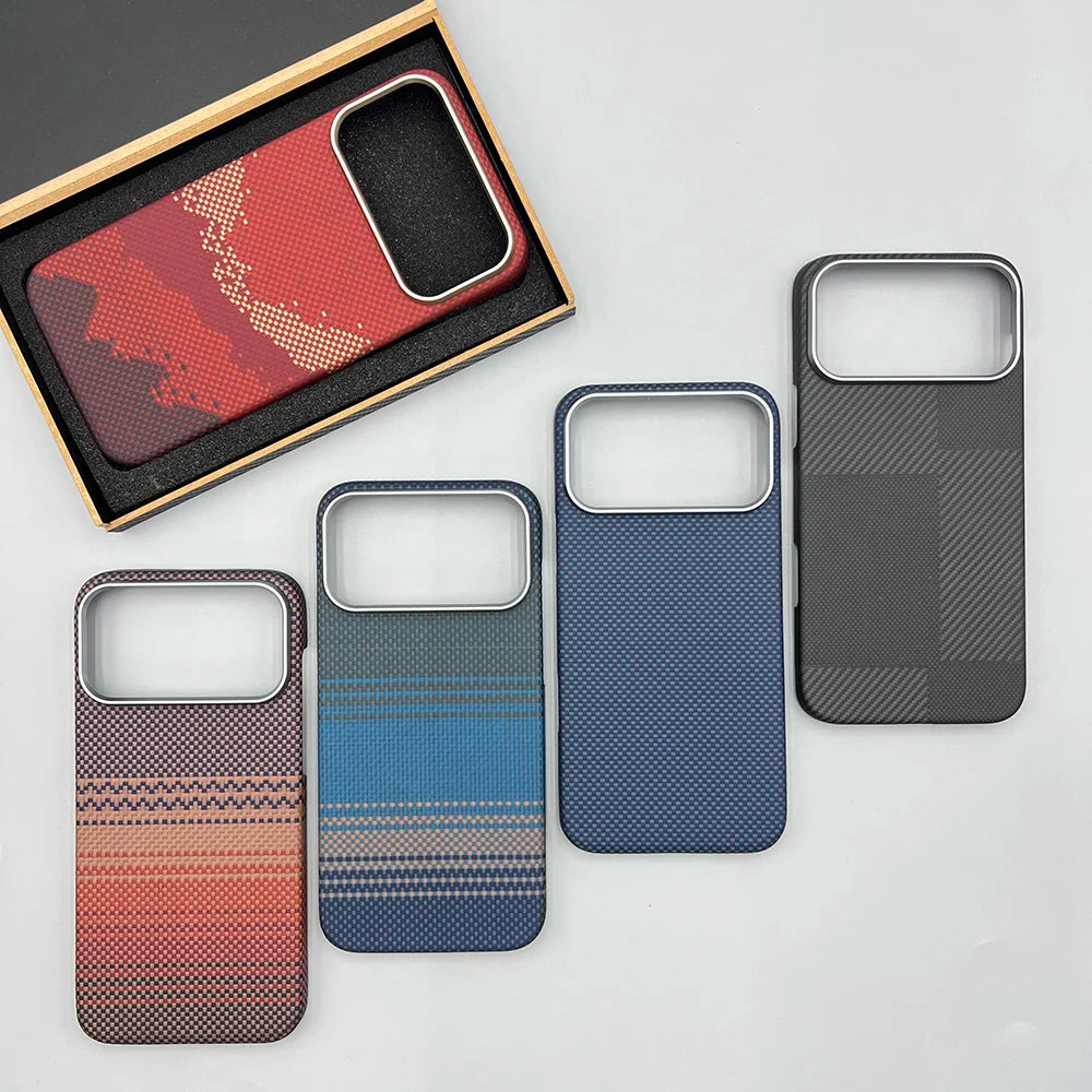 Carbon Fiber Kevlar Aramid Fiber Hard Shell Lightweight Business Black Protective Cover For iPhone