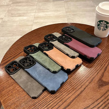 Luxury Suede Matte Leather Camera Protection Phone Case For iPhone