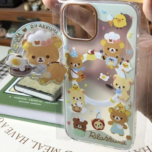 Magnetic painted rice cooking easy bear phone case with magnetic bear holder For iPhone