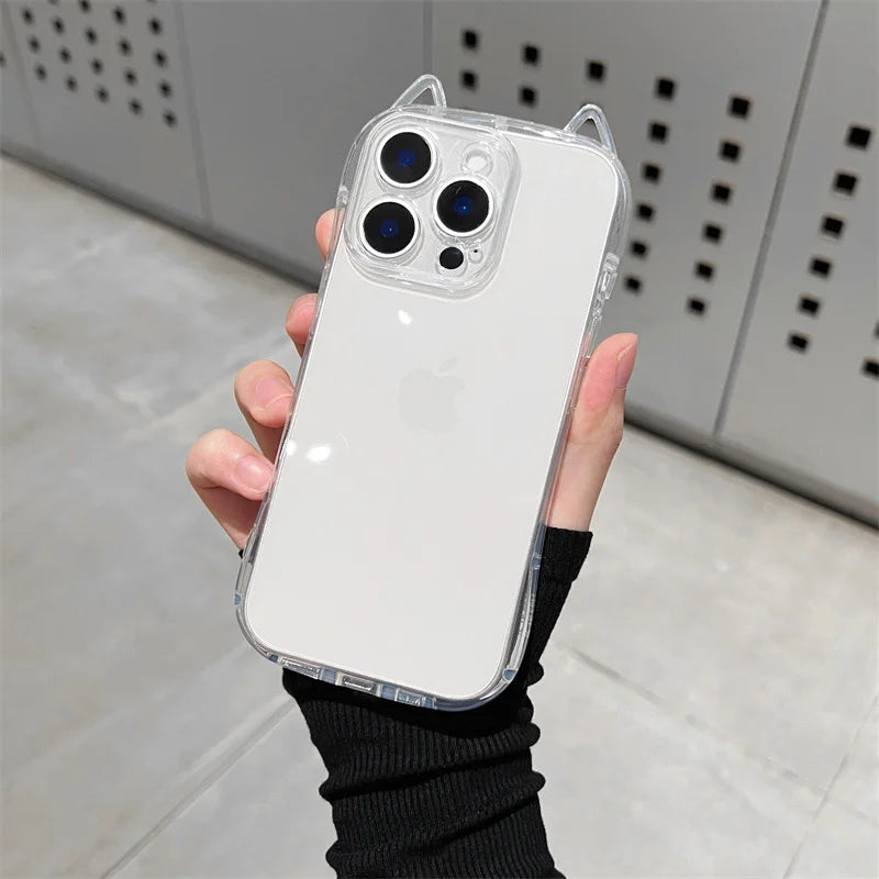 Cute Cat Ears Transparent Phone Case For iPhone Soft Clear Back Cover Shell