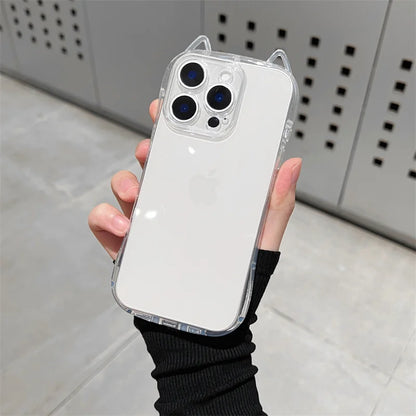 Cute Cat Ears Transparent Phone Case For iPhone Soft Clear Back Cover Shell