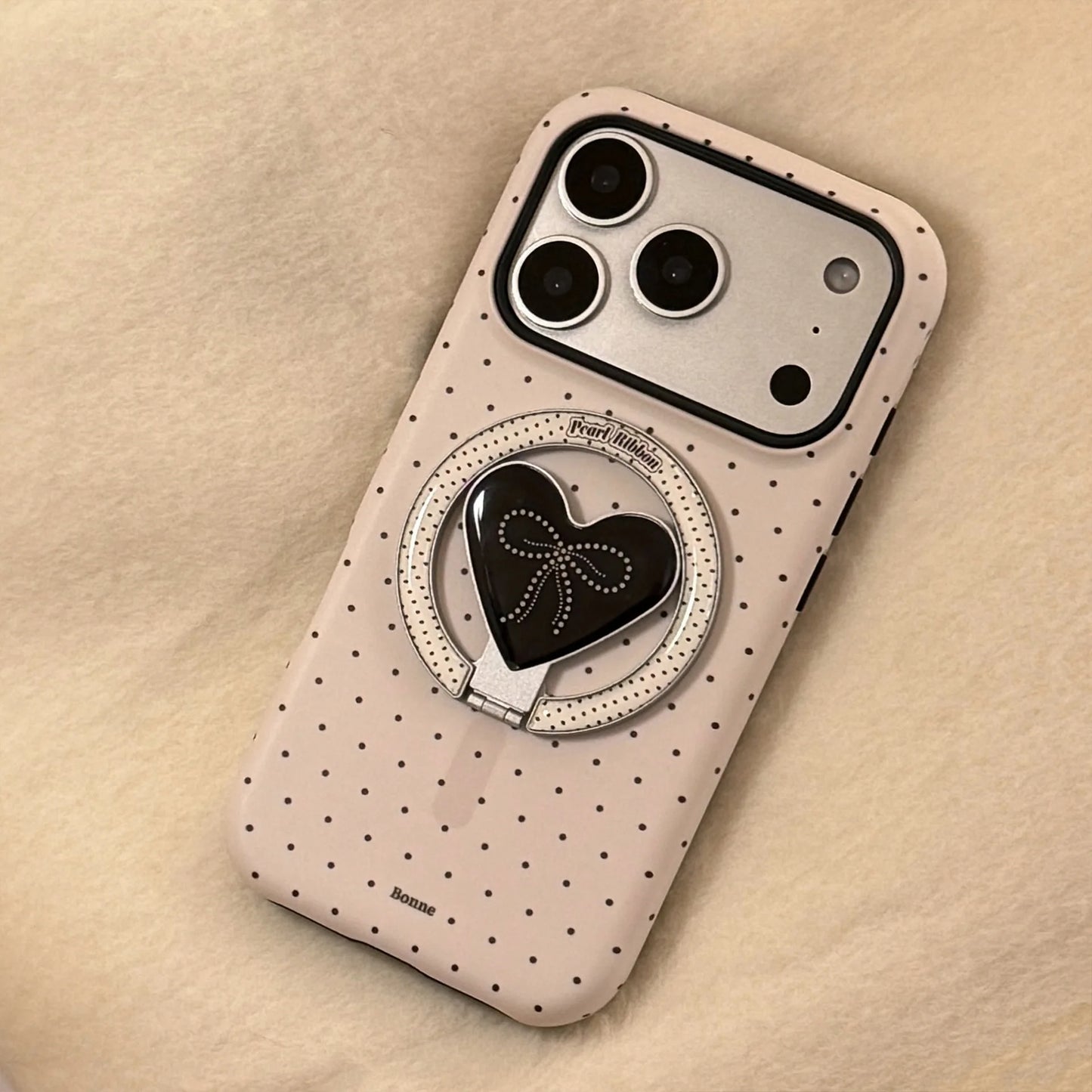 Korean Polka Dots Love Heart Bracket Magnetic Phone Case For iPhone