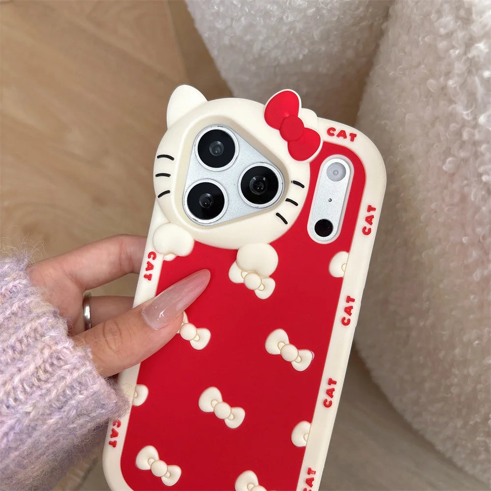 3D Cartoon Cute Bowknot Cat Camera Lens Protection Case For iPhone