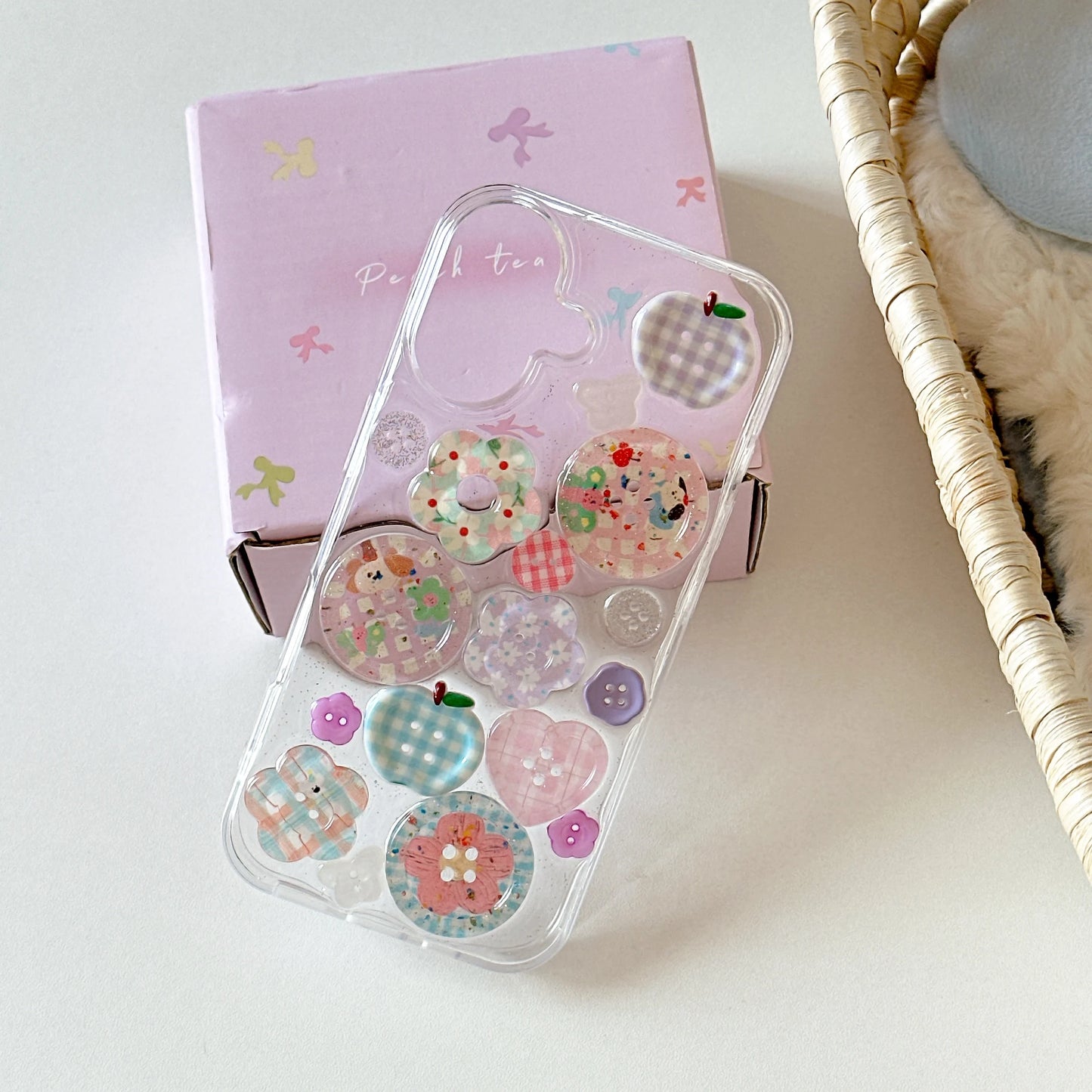Adorable Transparent Decorated with Patterned Buttons Fun Look Phone Case