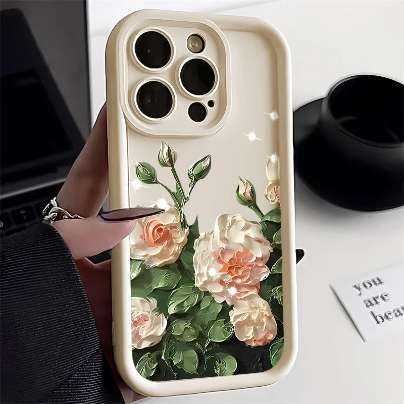 Matte Silicone Flower Phone Case For iPhone