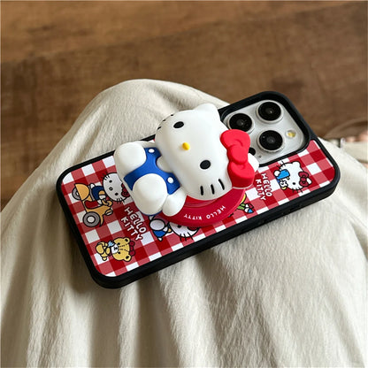 Fashion Cute Kitty Cat Plaid Pattern Magnetic Phone Case For iPhone