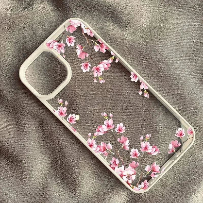 Pink Magnolia Flower Phone Case For iPhone Plum Blossom Shockproof Clear Hard Cover