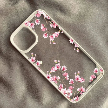 Pink Magnolia Flower Phone Case For iPhone Plum Blossom Shockproof Clear Hard Cover