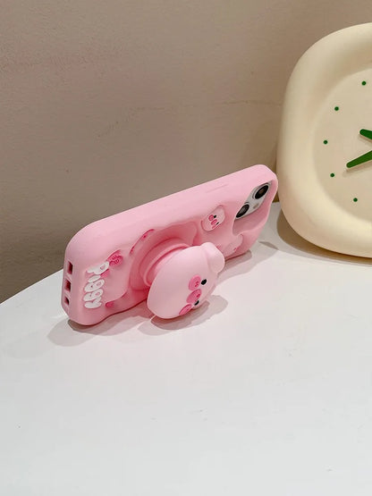 Cute Funny Pig Piggy Telescopic Bracket Case For iPhone