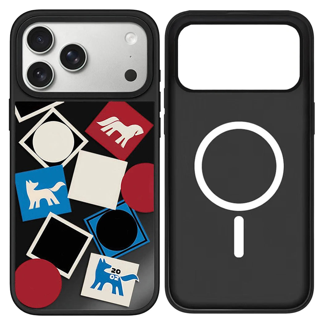 Line Graffiti Animals Black Mirror Surface Magnetic Phone Case For iPhone