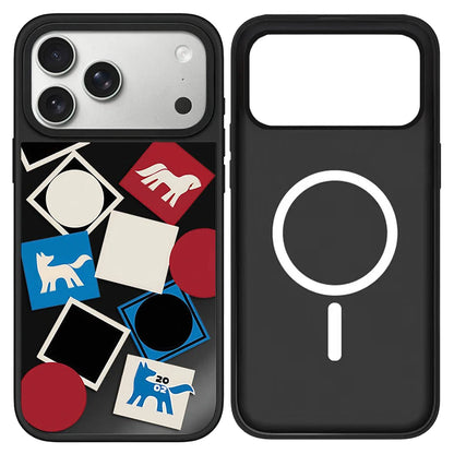 Line Graffiti Animals Black Mirror Surface Magnetic Phone Case For iPhone