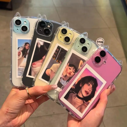 Fashion Clear 3D Cute Cat Ears Phone Case For iPhone