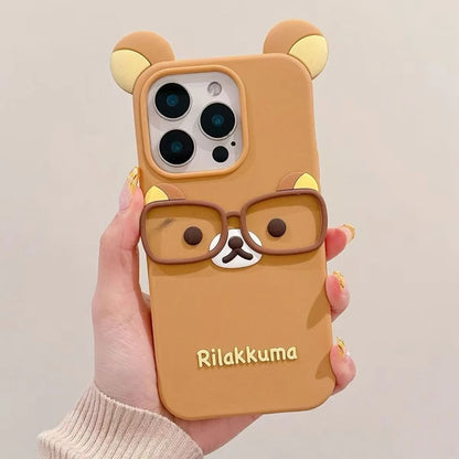 Cute Glasses Bear Silicone Soft Phone Case Cover For iPhone